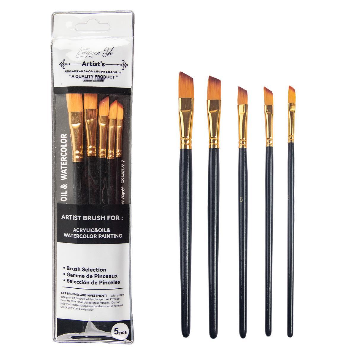 5-Piece Nylon Brush Set for Watercolor and Acrylic Painting