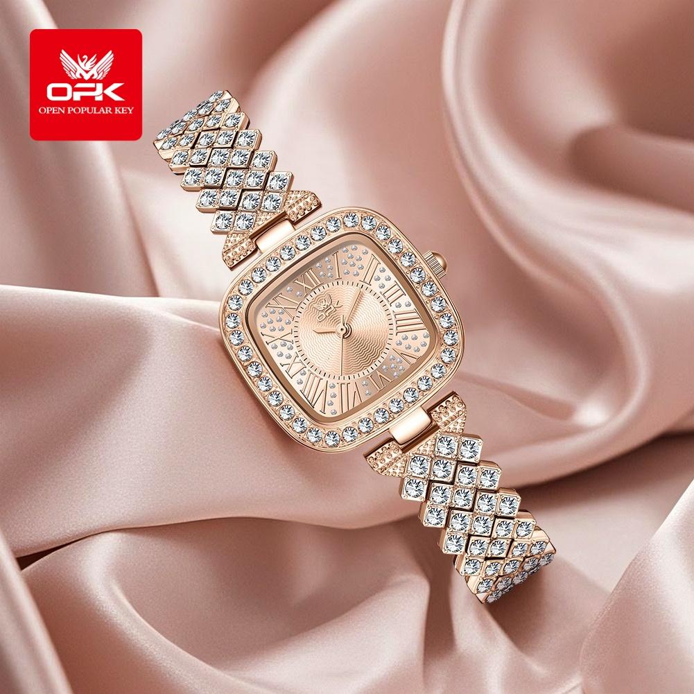 Voll Diamant Quarz Uhr für Damen Mode Quadratisches Zifferblatt mit römischen Ziffern Luxuriös Elegante Damen Kleider Armbanduhr