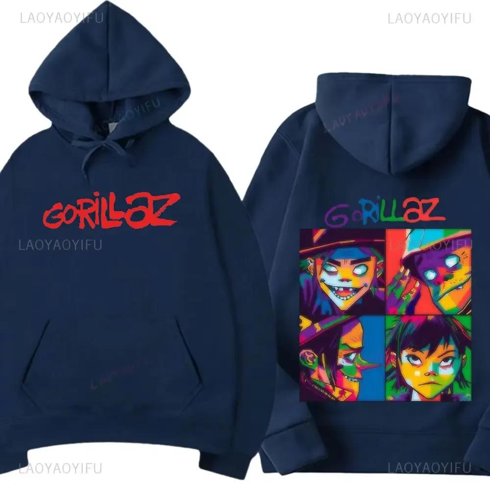 Band Musicale Gorillaz PUNK ROCK Maglione Motivo Cartone Animato con Cappuccio Abbigliamento Casual e Trendy Vintage Y2K Oversize