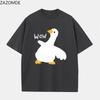 ZAZOMDE Korean Harajuku Casual Tshirt Cute Dancing White Goose Wow Slogan Front Print Crew Neck Loose Versatile Shirts 2026