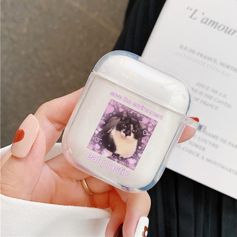 Cool Funny Cat for AirPods 4 2024 Cases Clear Wireless Bluetooth Earphone Case for Apple Airpods 1 2 3 Pro 2 Protective Cover