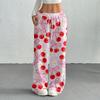 Women's Casual Fashion Printed Elastic Waist Loose Straight Leg Pants With Rope