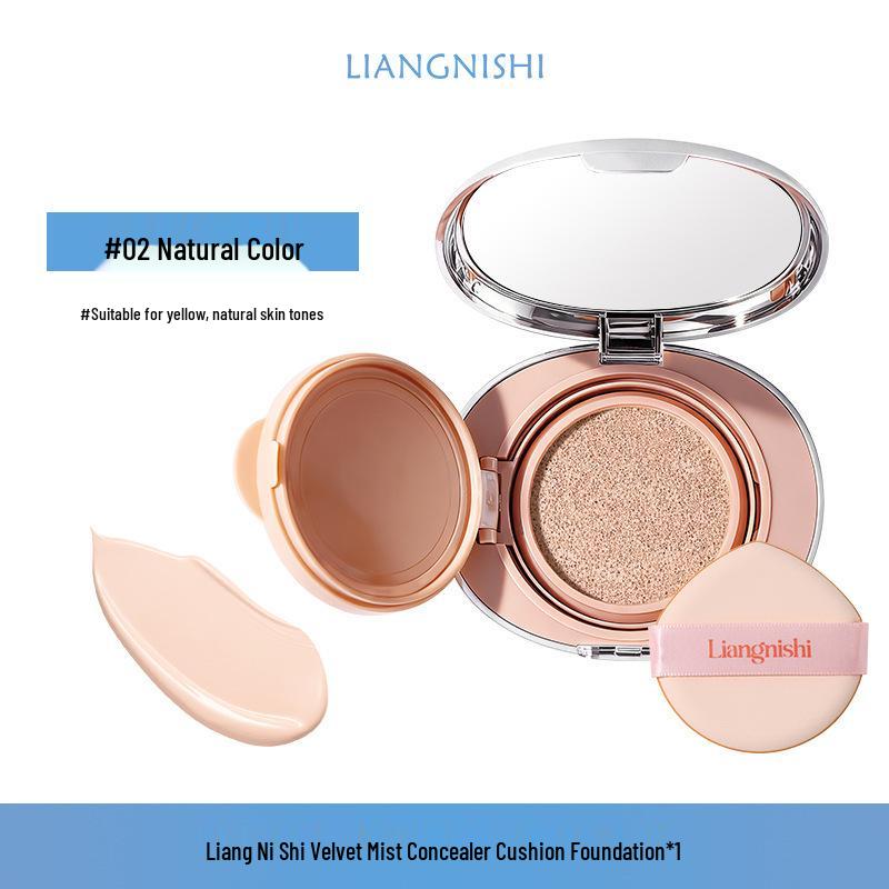 Liang Ni Shi Velvet Mist Hydrating Cushion Foundation - Long-Lasting, Non-Drying, No Caking, Close-Fitting BB Cream.