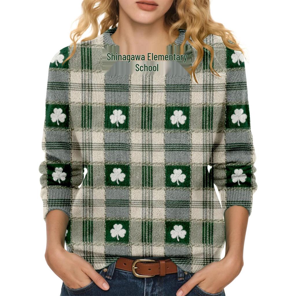 LXF-YT52 Saint Patrick's Day Fair Isle Pullover Sweater - Long Sleeve, Spring and Autumn Fashion.