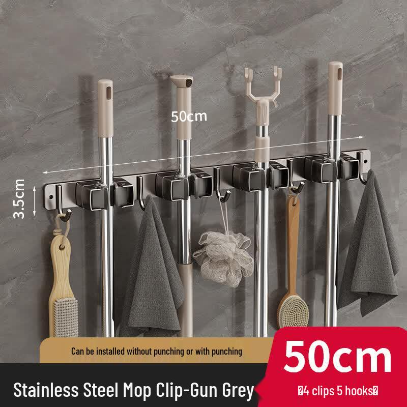 ZNMW Wall-Mounted Stainless Steel Mop and Broom Holder