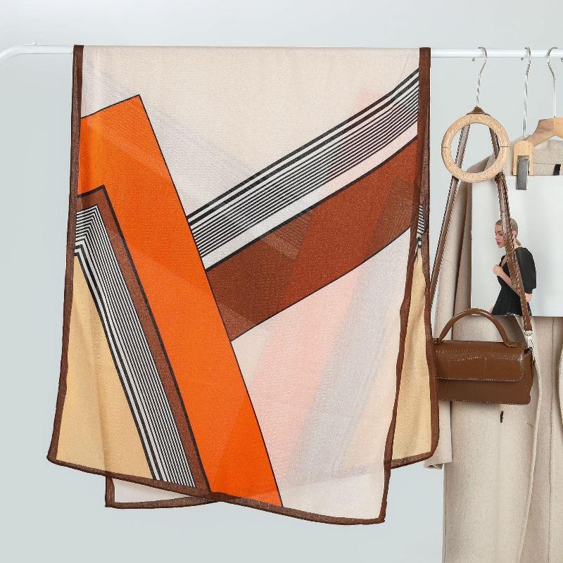 Women s elegant minimalist color block geometric print scarf - summer sun protection shawl 175cm+