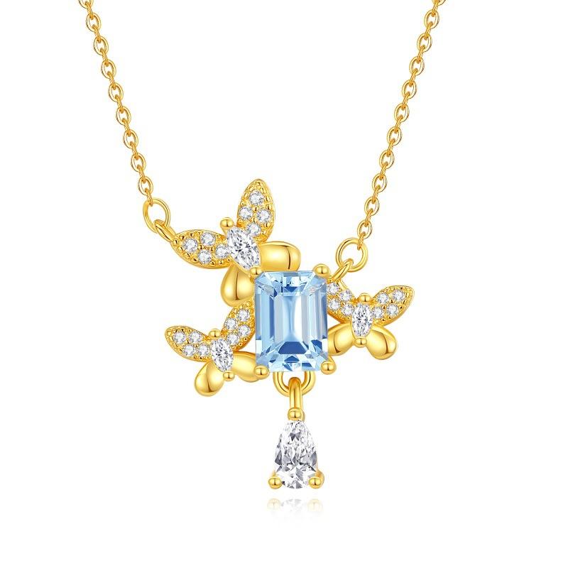 S925 Sterling Silver Natural Stone Fan Butterfly Love Fringed Necklace Women's Light Luxury High-end Collarbone Chain Fashion Retro Jewelry Gift