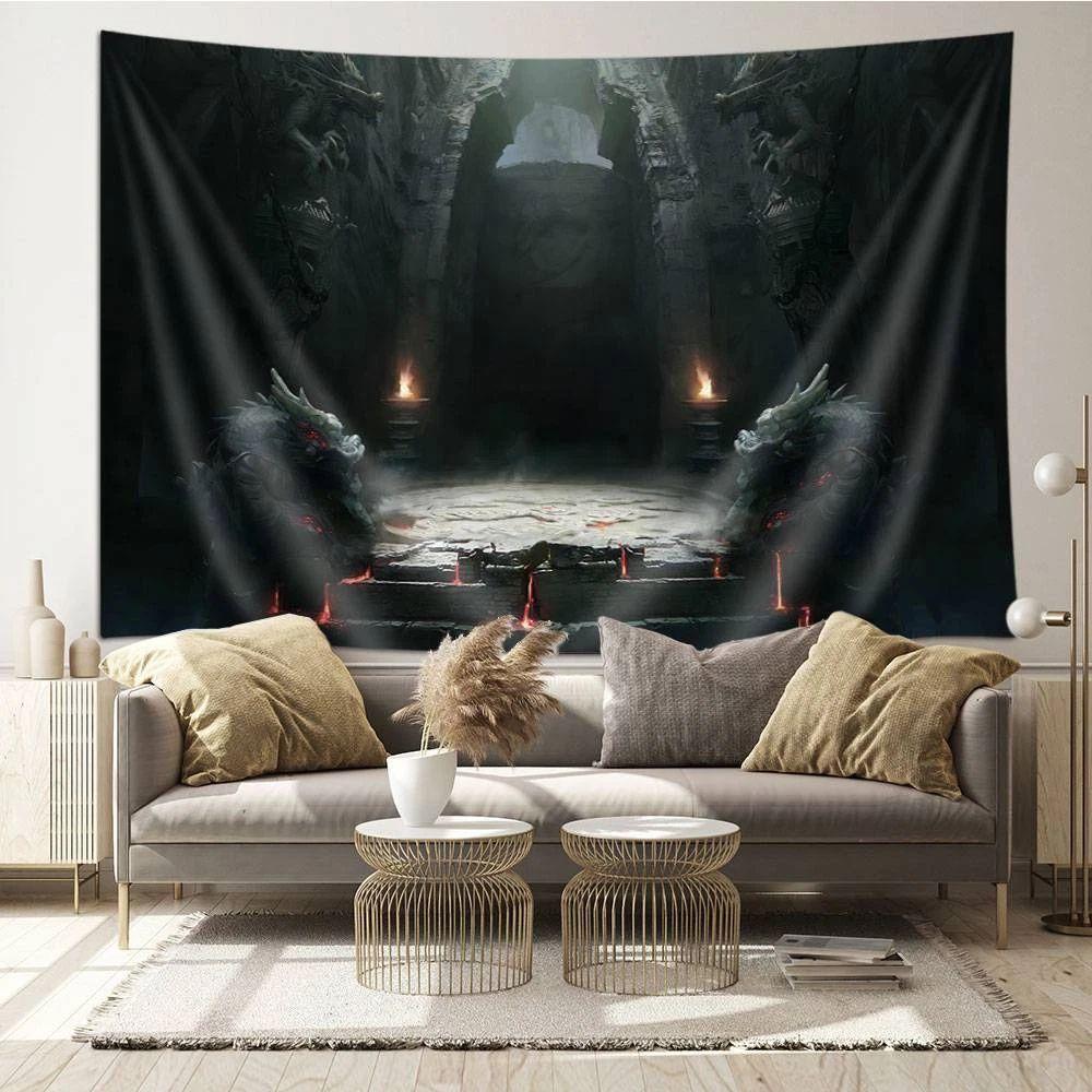 Tapestry medieval gothic fantasy dungeon dragon 75x100