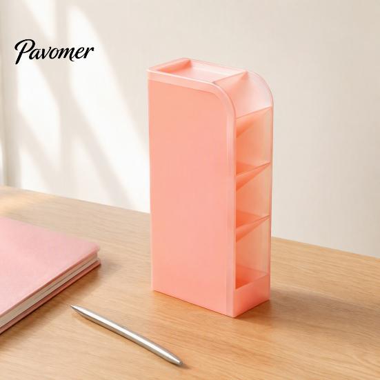 Study Table Accessories Slanted Pen Holder with 5 Compartments, Plastic Stationery Storage Organizer, Multi Compartment Organizer Macaron Colors Space