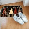 Folk Art Christmas Tree Rug, Scandinavian Snowflake Pattern Mat with Black Backdrop for Holiday Home Decor