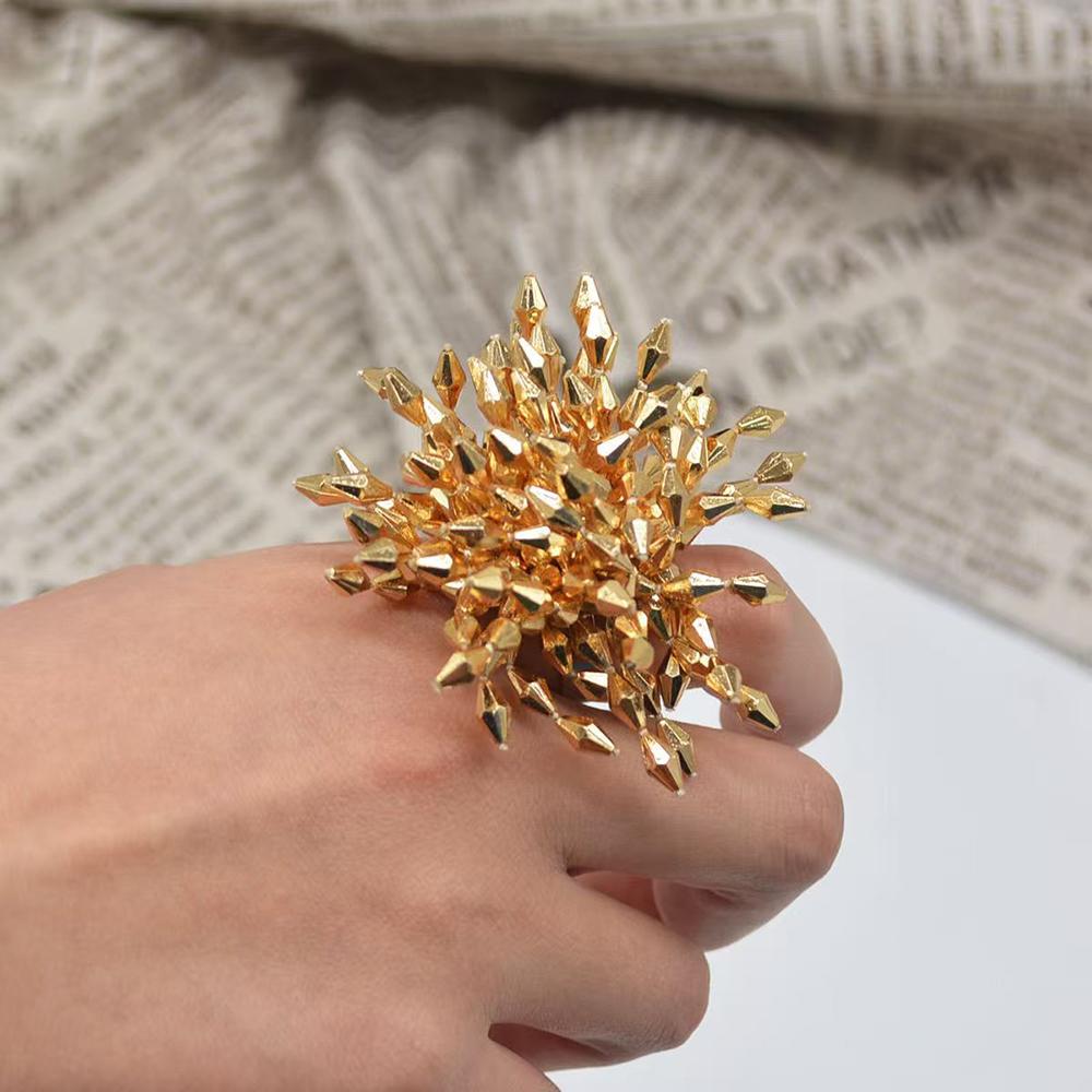 Exaggerated Beaded Crystal Flower Fringe Ring Temperament Ring Opening Adjustable Ladies Fashion Jewelry Accessory