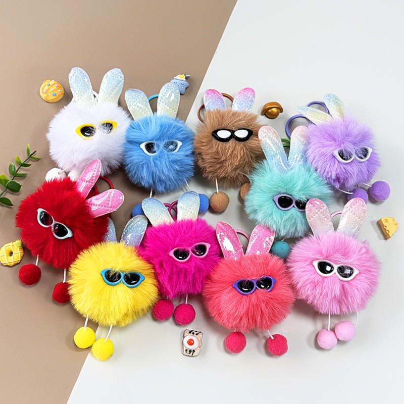 Starry Eyes Rabbit Plush Keychain – Cute Portable Doll Pendant for Girls