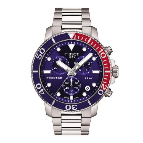 

Tissot Seastar 1000 Chronograph Watch with Bracelet, Officially Imported, Men s, Blue Dial, T1204171104103
