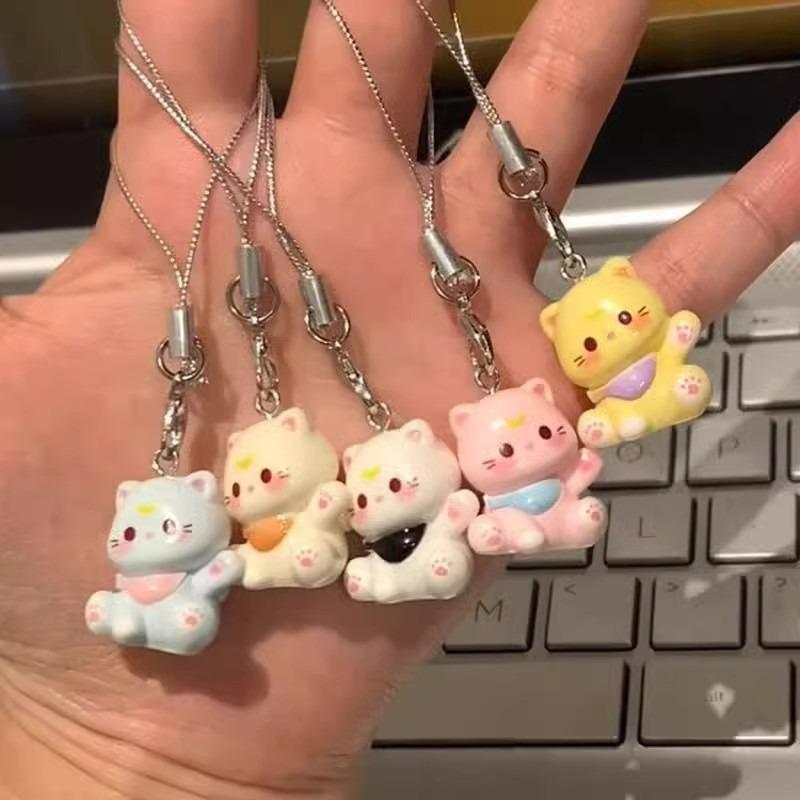 2026 Kawaii Cartoon Cat Phone Chain Resin Keyrings Bag Pendant Fashion Cute Keychain Couple Key Chains Gifts Women for Jewelry