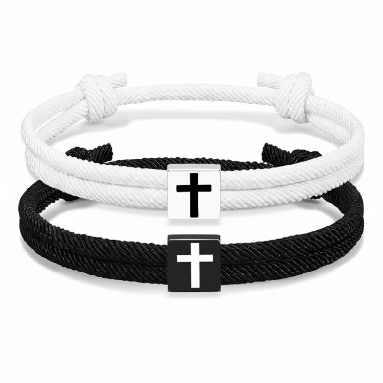 

Pack of 2 Religious Accessory Bracelets with Adjustable Crosses Designs for Baptism Celebration Christian Couples