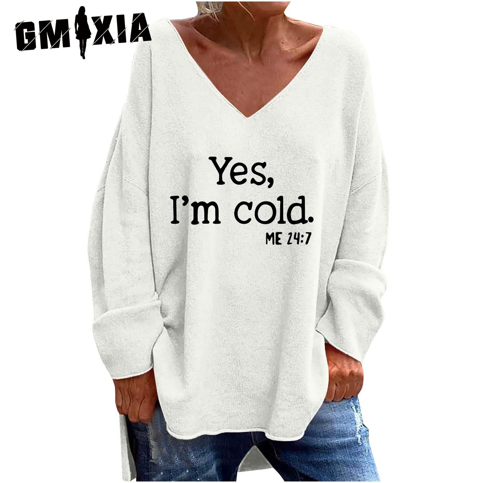 

GMXIA Осень-зима женская однотонная свободная повседневная удобная футболка с v-образным вырезом и длинным рукавом S