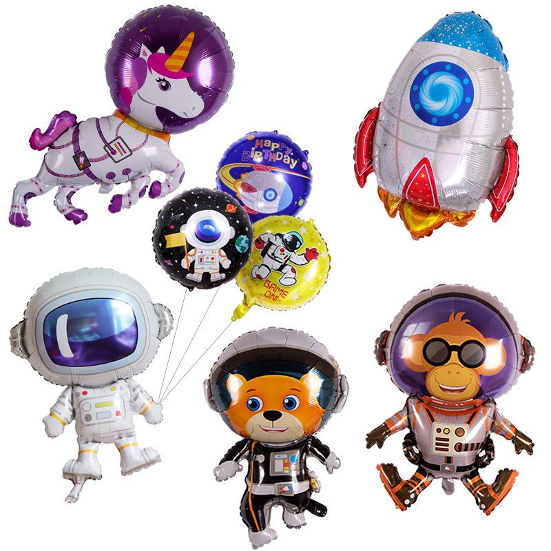 Large Space-Themed Cartoon Balloon Set: Astronaut, Spaceship, Sci-Fi, Anime Party Decorations