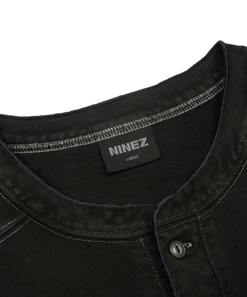 NINEZ Pigment Washed Henley Neck Muscle Fit T-Shirt (2 Colors)