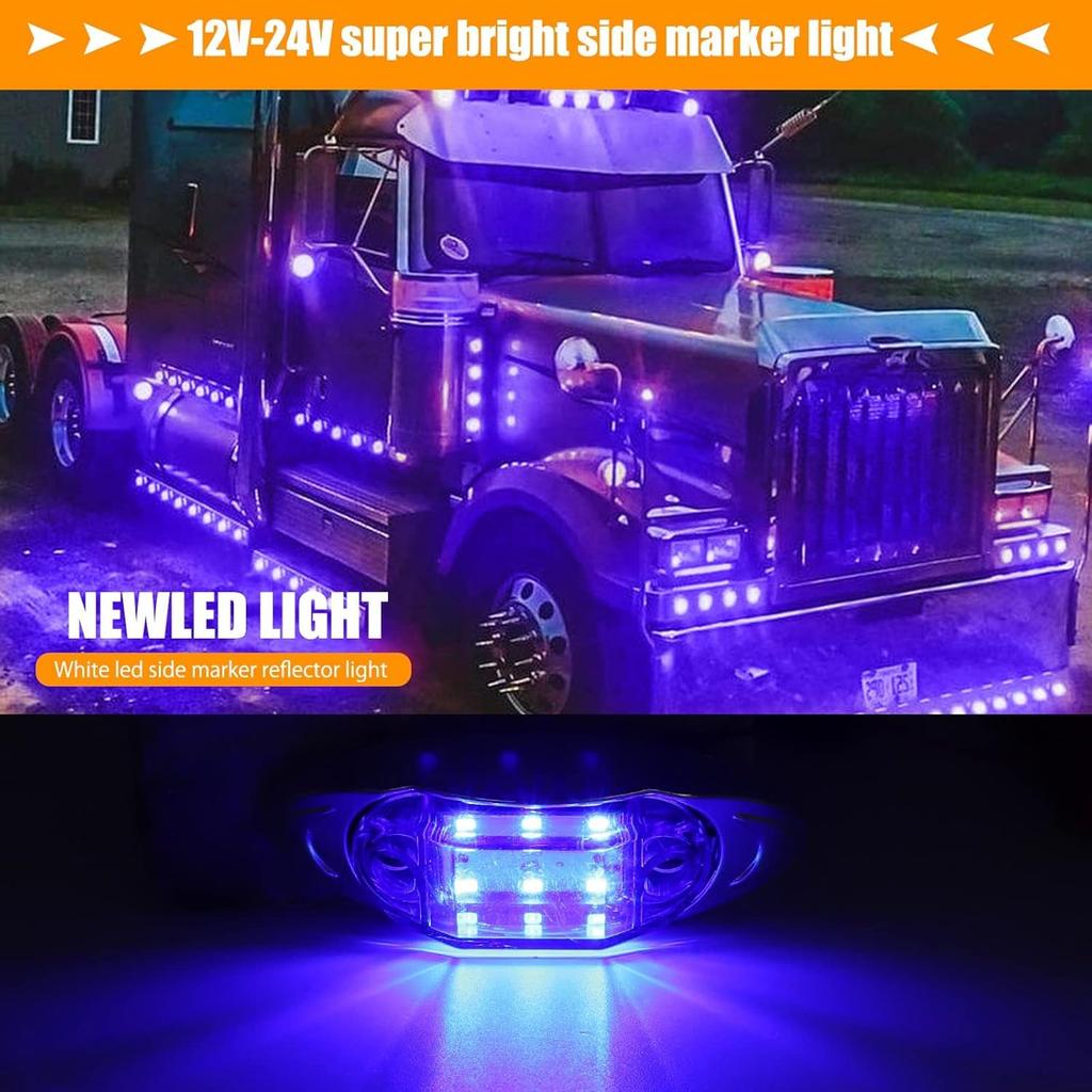 Biqing 4pcs Side Marker Lamp Blue 24v,Truck Marker Lamp LED,Suitable for Truck/Pickup/Caravan/RV/Bus/Boat