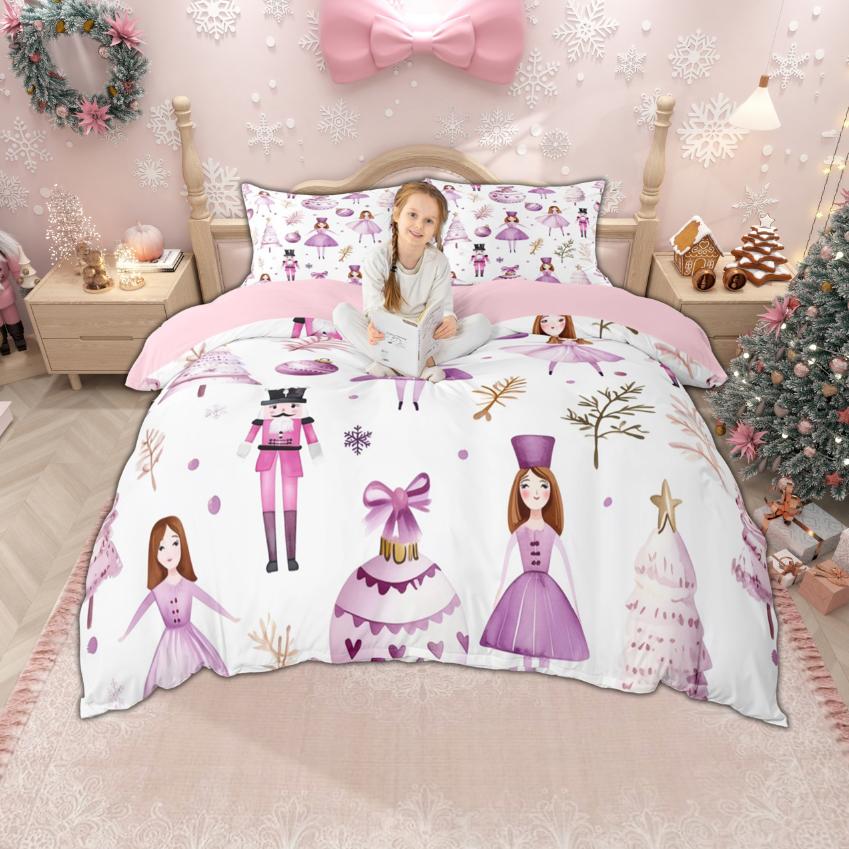 Homewish Cute Snowman Gingerbread House Duvet Cover Set Xmas Santa Claus Bedding Set Sleigh Snowflakes Quilt Cover Set