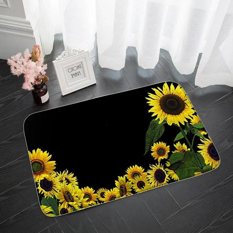 Sunflower Series Door Mat Non Slip Bathroom Kitchen Rugs for Home Living Room Decoration Flower Printed Washable Entrance Carpet