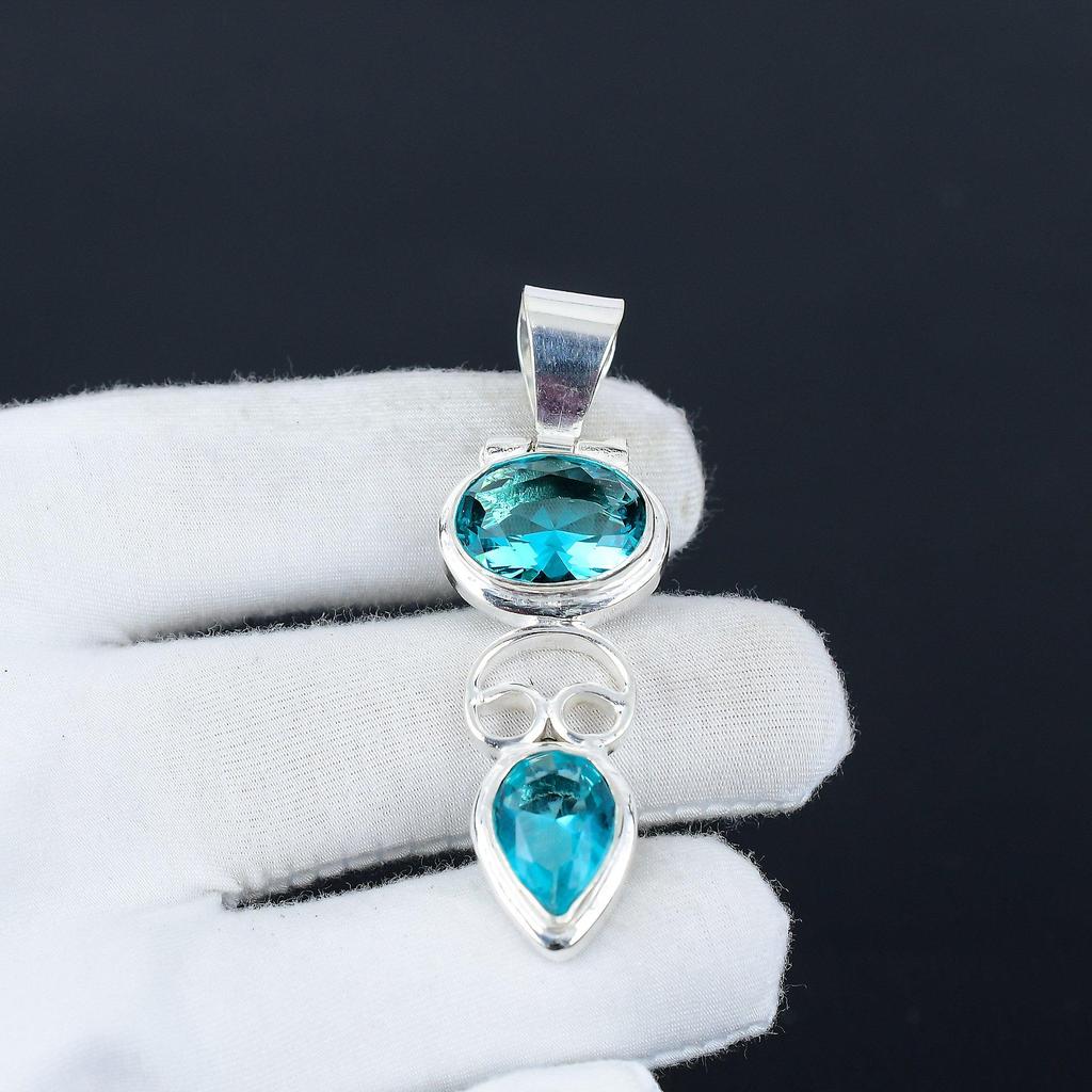 Swiss Blue Topaz Gemstone Handmade 925 Sterling Silver Pendant Blue Topaz Silver Jewelry Handmade Pendant Gift For Friend Black Friday Gifts