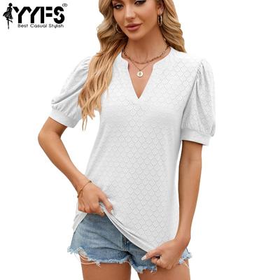 Women's Fashion Casual Summer Spring Solid Color Print Short Sleeve V-Neck Blouses & Shirts