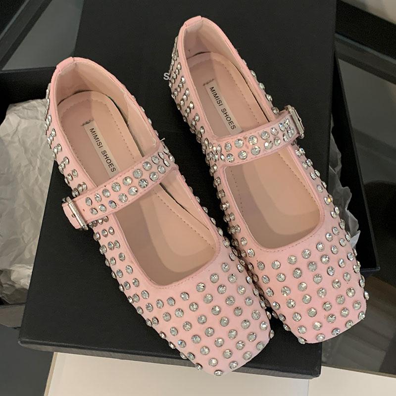 

Мода Новая Мода Ремешок с Пряжкой Сетка Женские Мэри Джейн Хрустальные Туфли 2025 Роскошная Женская Обувь с Неглубоким Вырезом Женские Балетки с Обувью 35 розовый
