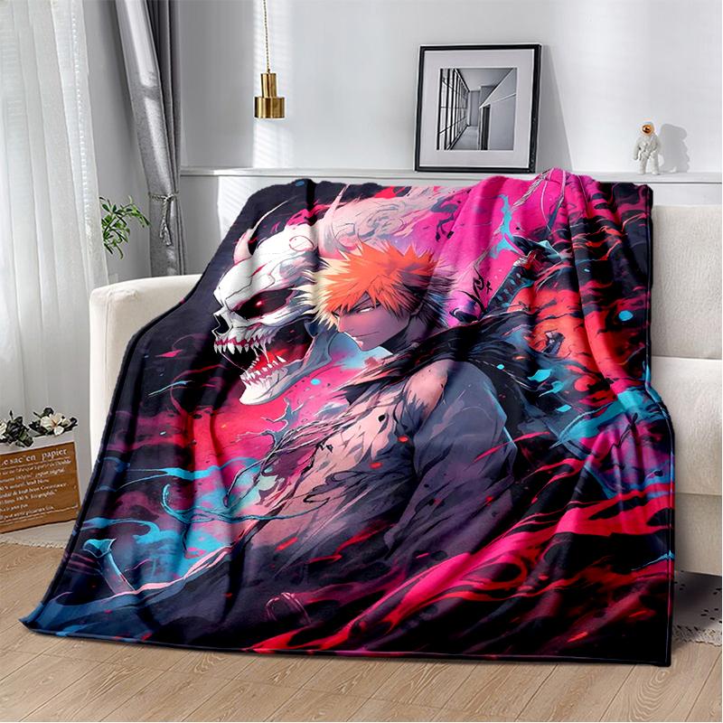 3D Bleach Kurosaki Ichigo Cartoon Anime Soft Blanket,Soft Throw Blanket for Home Bedroom Bed Sofa Travel Cover Child Gift