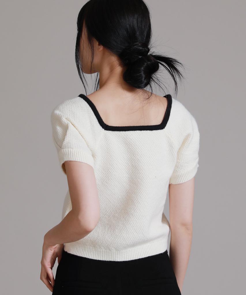 LIKE THE MOST Square Round Ribbon Half Knit_Ivory