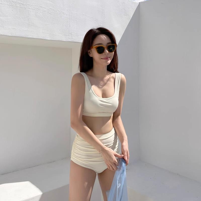 Korean Style 2024 Sexy Two-Piece Swimsuit with High Waist & Tummy Control