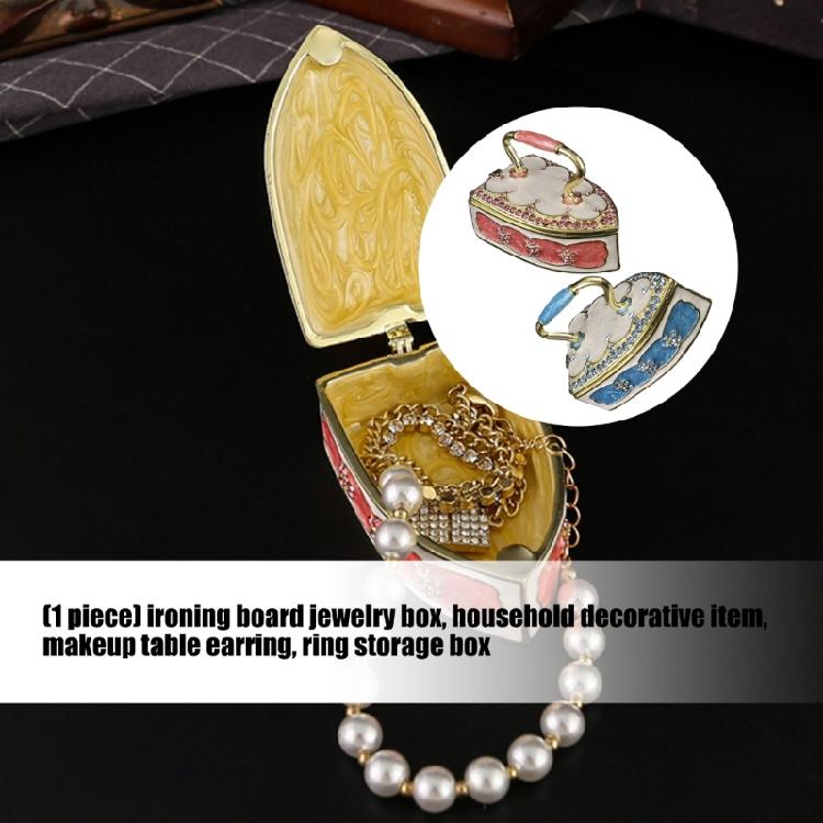 Decorative Enamel Iron Shape Trinket Box with Lid Metal Jewelry Storage Case For Earrings Rings Keepsakes