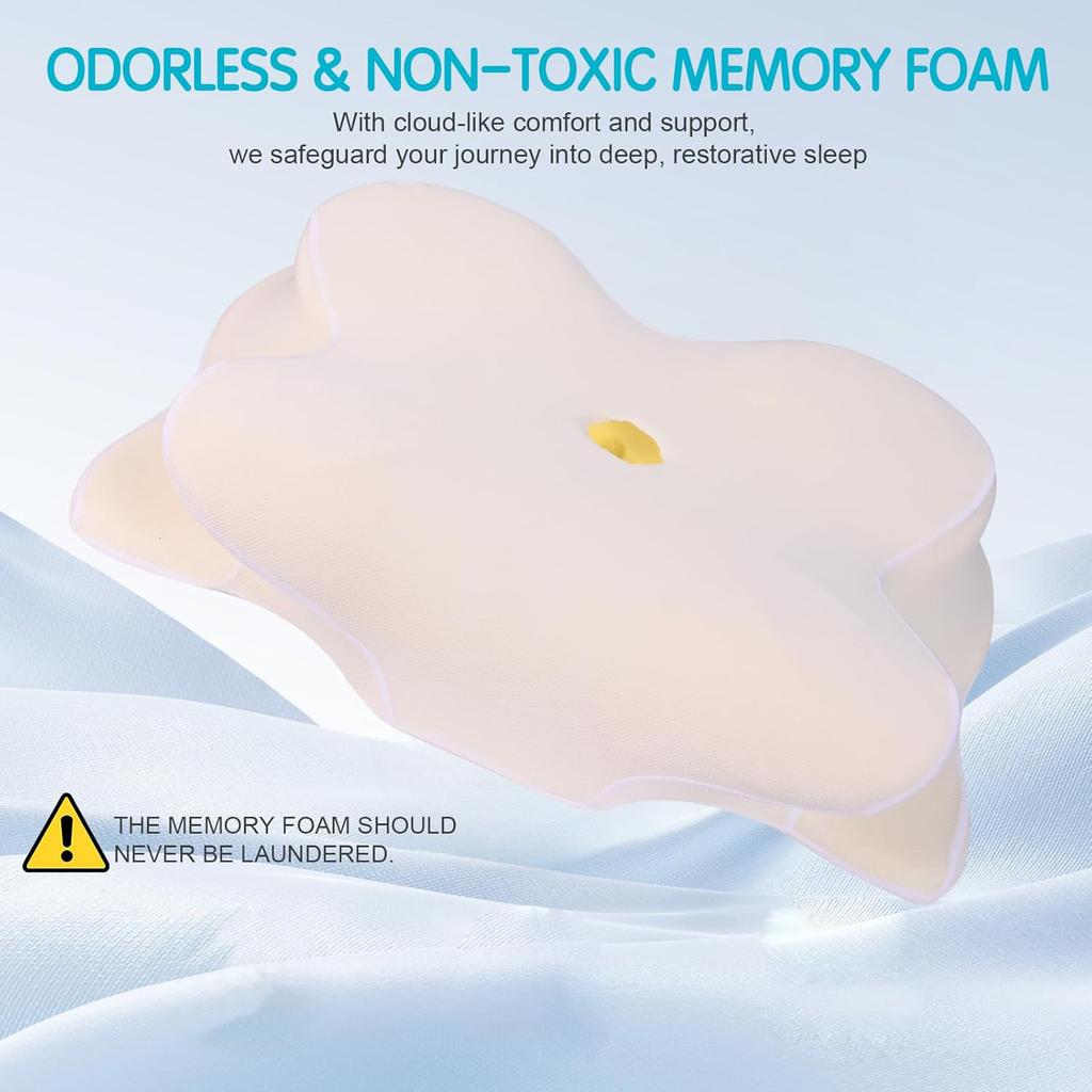 Adjustable Cervical Pillow, Contour Memory Foam Neck Pillow with Cooling Case for Side Back Stomach Sleepers, Ergonomic Support