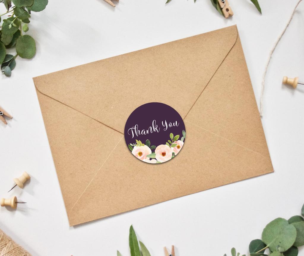 Darling Souvenir Personalized Floral Border Elegant 1.6 Inches Round Thank You Stickers DIY-45