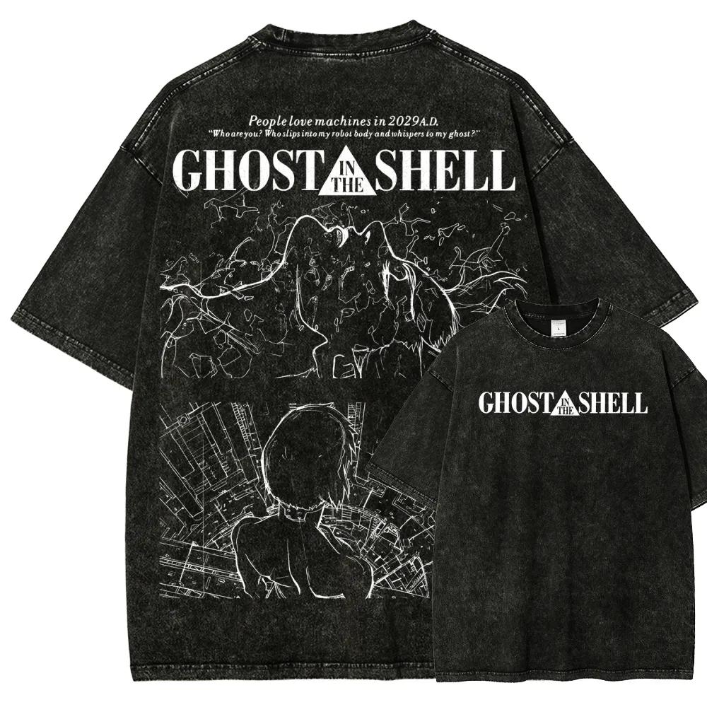 Motoko Kusanagi Ghost In The Shell Clothing Men Women Manga Tshirts Vintage Washed T Shirt Casual Cotton Tee Harajuku Tshirt