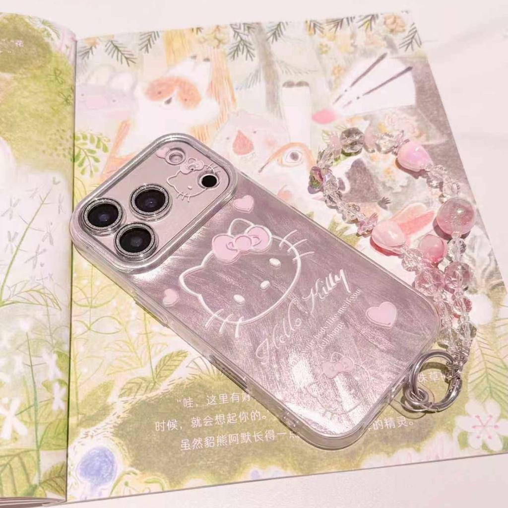 Pink cat mobile phone case is suitable for iPhone17pm spring new 16pro cute 15 flash feather yarn 14 sets
