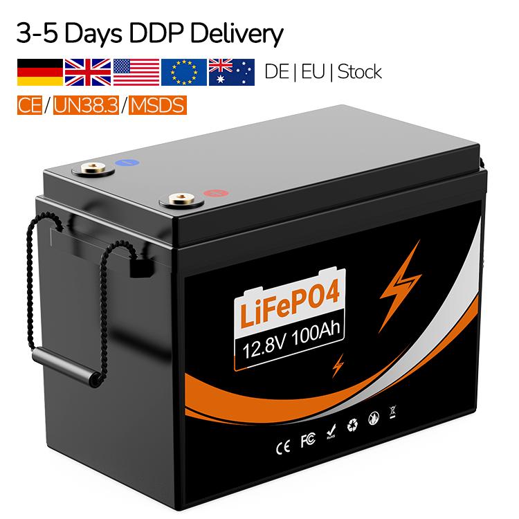 EU UK Stock 12V 24V 100Ah 200Ah 300Ah LiFePO4 Battery 100A BMS Lithium Phosphate Battery for Solar Off Grid System RV Marine