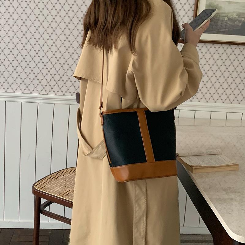 

Винтажные осенне-зимние новые сумки кроссбоди, женская комбинированная сумка-ведро, простая сумка через плечо из ПУ кожи, модная сумка большой вместимости