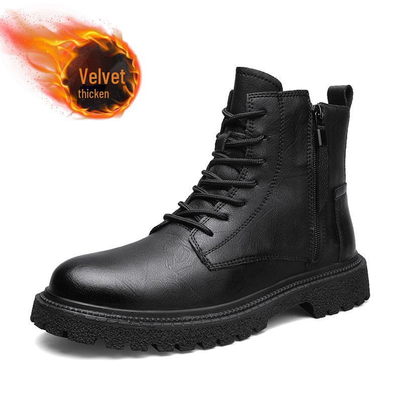 

Мужские ботинки Martin большого размера из натуральной кожи — зимние теплые, нескользящие, с толстой подошвой, универсальные хлопковые ботинки 42