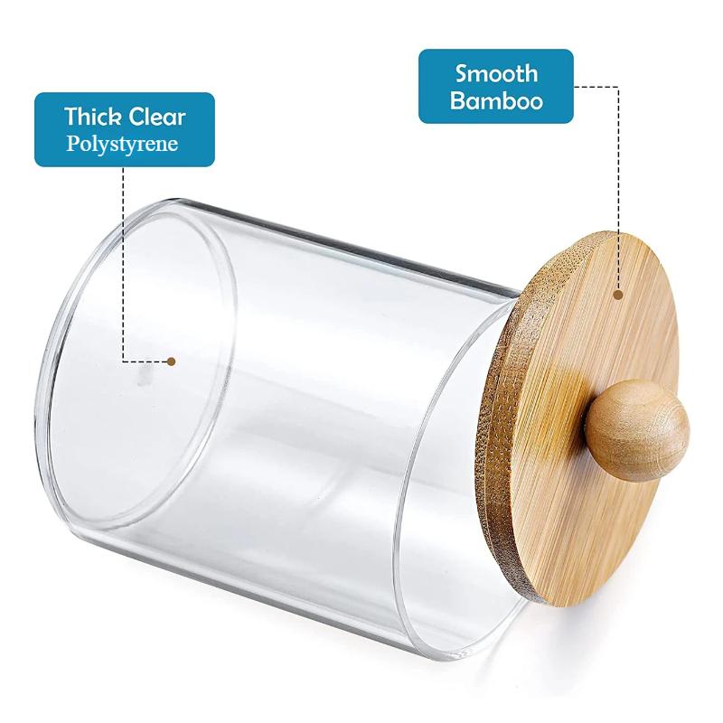 Circular Cotton Swab Box With Transparent Plastic Bamboo Cover And Dust-Proof Makeup Remover Cotton, Simple Jewelry Storage