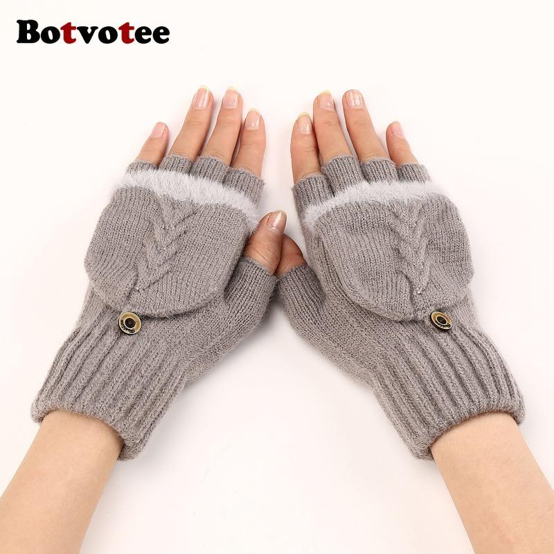 Botvotee Black Gloves with Fourchettes Half Finger Sleeves for Women Winter Knit Y2k Accessories Pink Fashion Warm Oversleeve