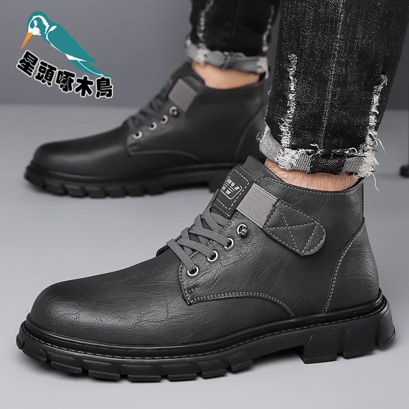 Martin Boots Men's 2025 New Winter Velvet Thickened Cotton Shoes Casual Trend High-top Leather Shoes
