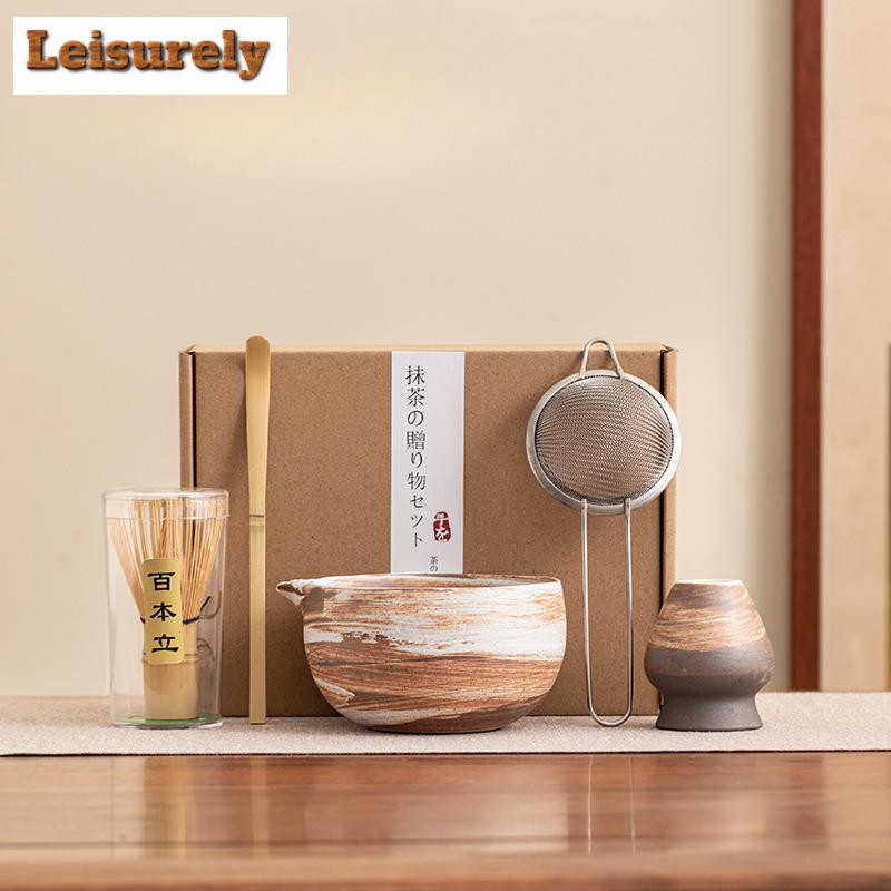 Japoński Zestaw do Herbaty z Grubej Ceramiki Kompletny Zestaw Miotełka do Mieszania Matchy Japoński Zestaw Matcha Zestaw do Parzenia Herbaty Uchwyt na Herbatę Ceremonia Herbaty