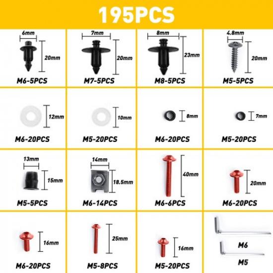 195PCS Motorcycle Complete Fairing Bolt Kit Body Screws Set Accessories Parts