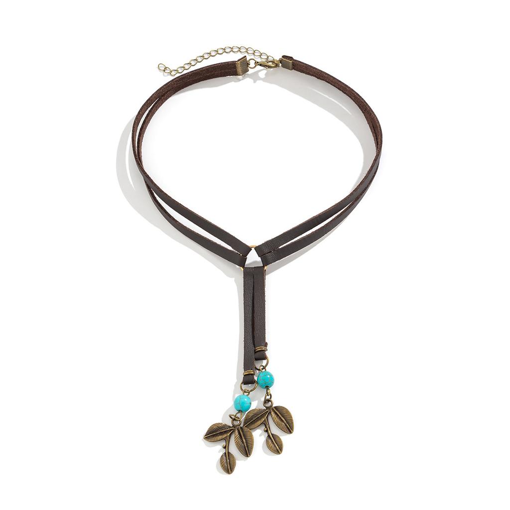 Ethnic Wind Turquoise Double Layer Korean Velvet Collarbone Chain Choker Sweet Cool Simple Necklace Female Jewellery