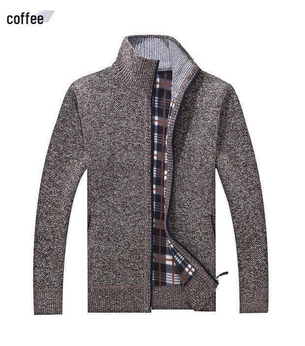 Autumn Men's Plus Size Thick Knit Sweater Coat with Velvet Lining - Trendy Long Sleeve Top (4X-5X)