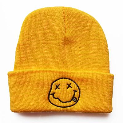Smiling Embroidered Knitted Hat Cycling Men's and Women's Warm Knitted Hat Sports Cold Hat