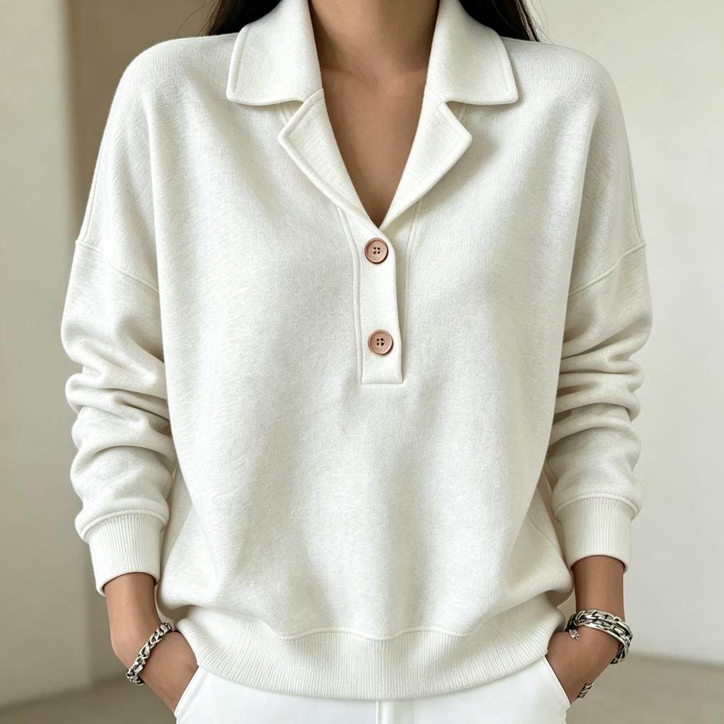 Women's Casual Pullover Sweatshirt with Lapel Collar, Long Sleeve, Loose Fit, Multi-Color