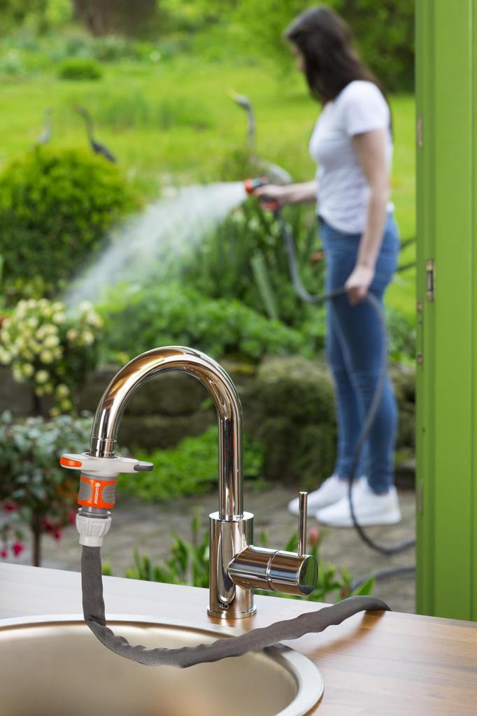 GARDENA Indoor Faucet Compatible with Standard M22 and M24 Product Up To 5 Years Connector, Gray, (Male) (Female) Faucets, 18210-20, Warranty