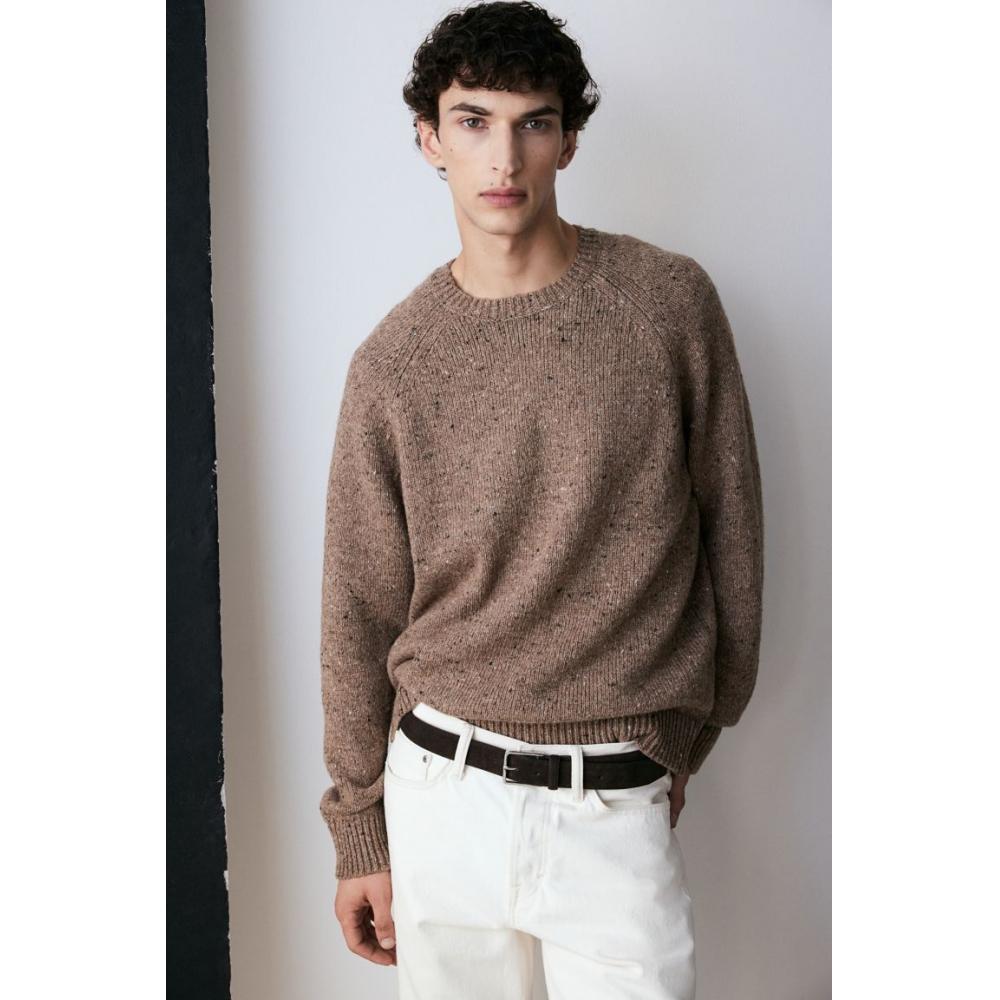 

Свитер из смеси шерсти HM Regular Fit, светло-коричневый меланж XS
